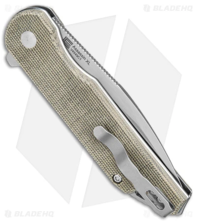 Kizer Vanguard Elstner Assassin XL Button Lock Knife Green Micarta (3.4" Satin) - Image 3