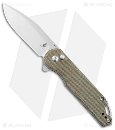 Kizer Vanguard Elstner Assassin XL Button Lock Knife Green Micarta (3.4" Satin)