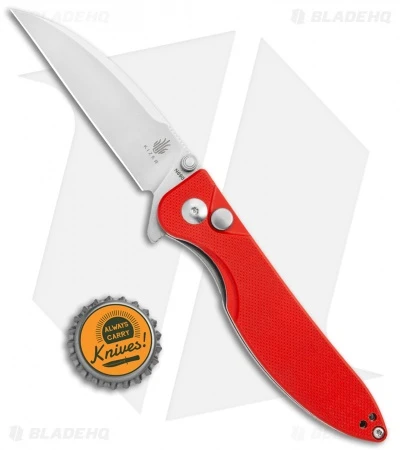 Kizer Vanguard Swaggs Swayback Button Lock Knife Red G-10 (3" Stonewash) V3566N3 - Image 4